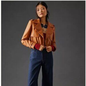 Anthropologie |Avec Les Filles | Faux Leather Caramel Brown Cropped Jacket |SZ S